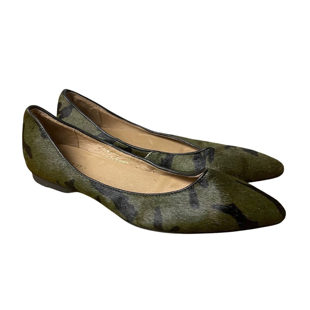 All Black Camo Calf Hair Pointed Toe Ballet Flats Green Black Sz 38.5 (EU)